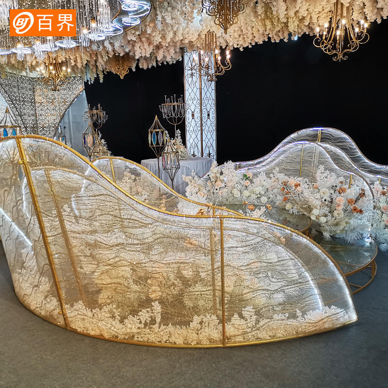 百界新款婚庆道具铁艺贴纱路引婚礼圆形t台装饰摆件舞台现场布置