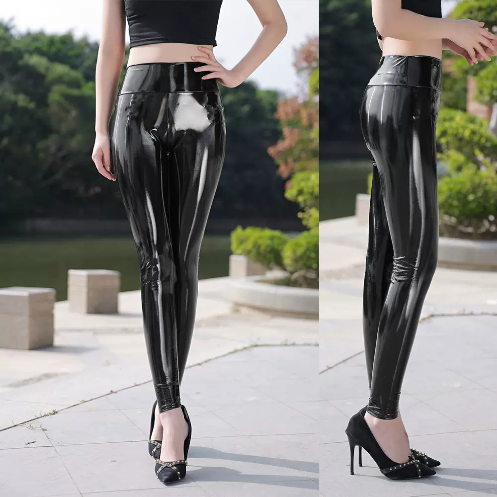 镜面PU漆皮皮裤2021爆款紧身显瘦男女外穿弹力超亮高腰性感加绒薄-Taobao