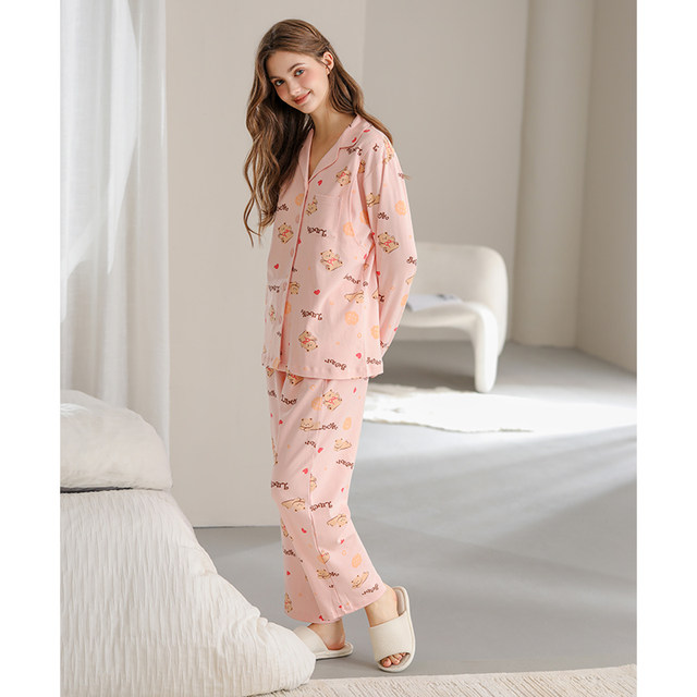 Fenteng postpartum clothing pure cotton long-sleeved spring and autumn suit for pregnant women, postpartum pajamas, breastfeeding, cotton home clothes for women