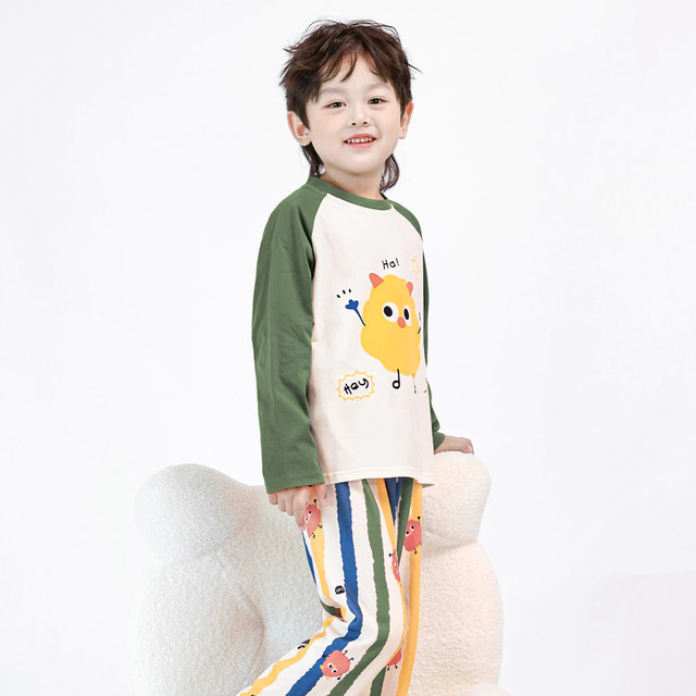 Fenten boy pajamas spring and autumn pure cotton long sleeve suit boy cute cartoon children medium-sized children cotton home clothes