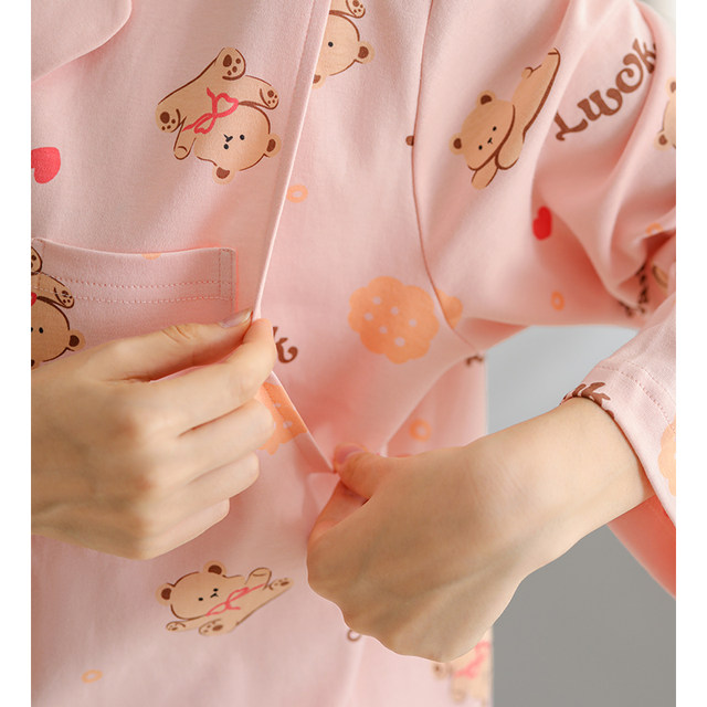 Fenteng postpartum clothing pure cotton long-sleeved spring and autumn suit for pregnant women, postpartum pajamas, breastfeeding, cotton home clothes for women