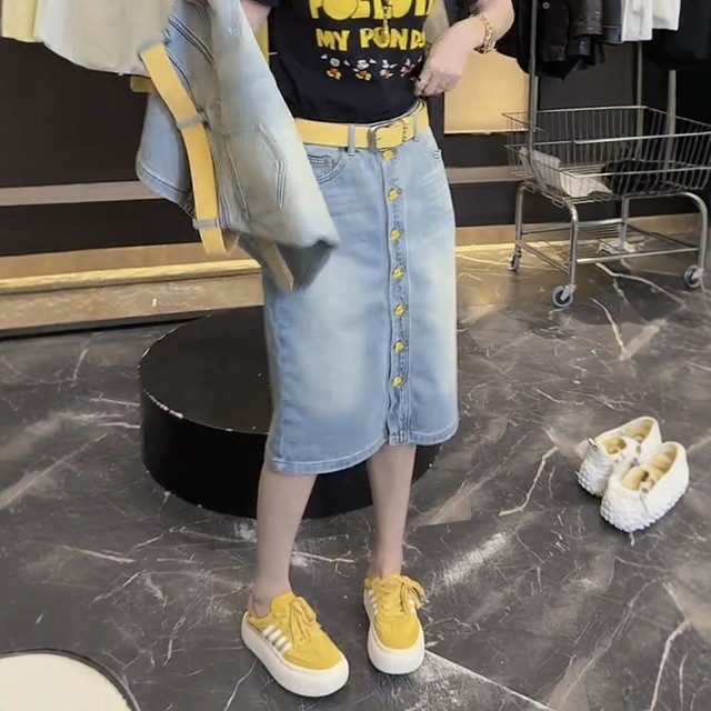 
High waist slim retro versatile non-support denim skirt summer new small mid-length hip-covered skirt for women