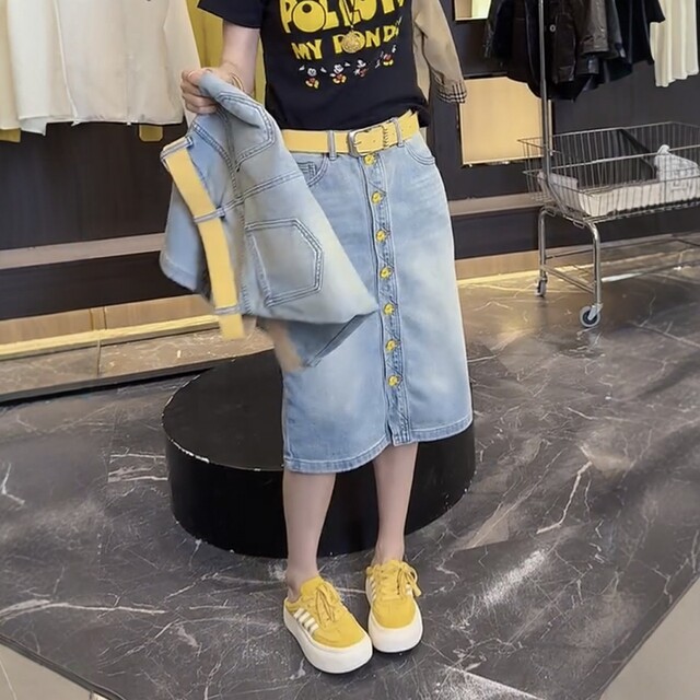 
High waist slim retro versatile non-support denim skirt summer new small mid-length hip-covered skirt for women
