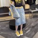 
High waist slim retro versatile non-support denim skirt summer new small mid-length hip-covered skirt for women
