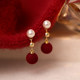 999 silver -red velvet ball pearl earrings This year's fate 2025 Snake New Year earrings New Year earrings
