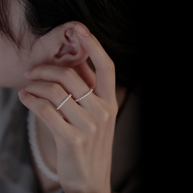 Alley South 925 sterling silver Shijia pearl ring stacked with plain ring ring niche high-end girls light luxury beaded index finger ring