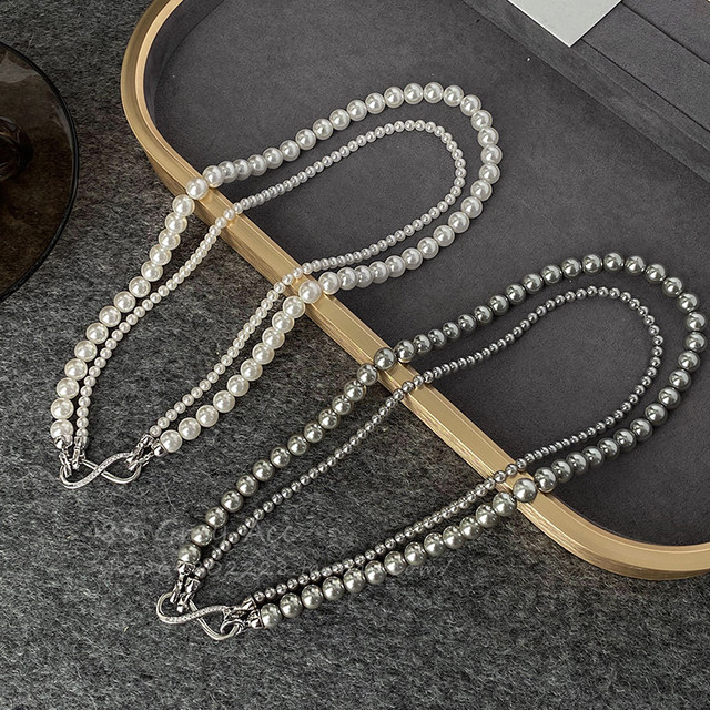 Shijia Zhenduo hemp gray double-layer stacked necklace for women, light luxury temperament, detachable spring and autumn sweater chain, niche necklace