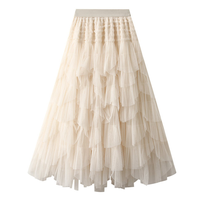 8828 Label European Skirt Women's Mid-length 2025 Spring and Summer Sweet Layered Puffy Cake Mesh Skirt
