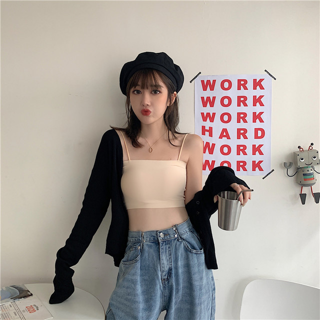 Ice Silk Camisole Women's Summer Thin Solid Color Seamless Student Tube Top Anti-Exposed With Breast Pad Beautiful Back Short