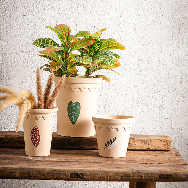 Clay flower pots, orchids and green plant flower pots, high-end breathing stoneware pots, creative simple and breathable home hand-painted flower pots