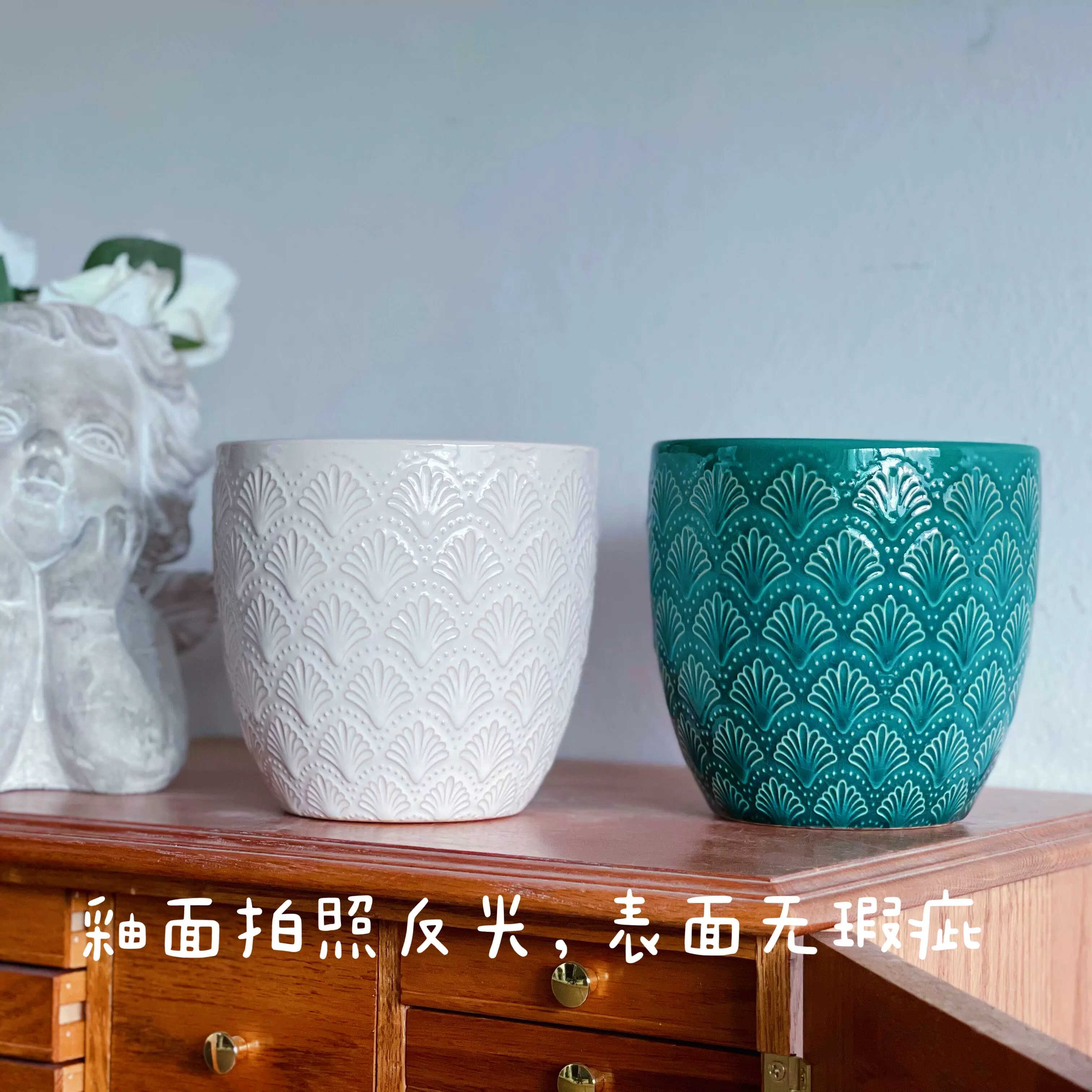 北欧外贸出口英国浮雕冰裂花器家居陶瓷摆件彩色多肉花盆绿