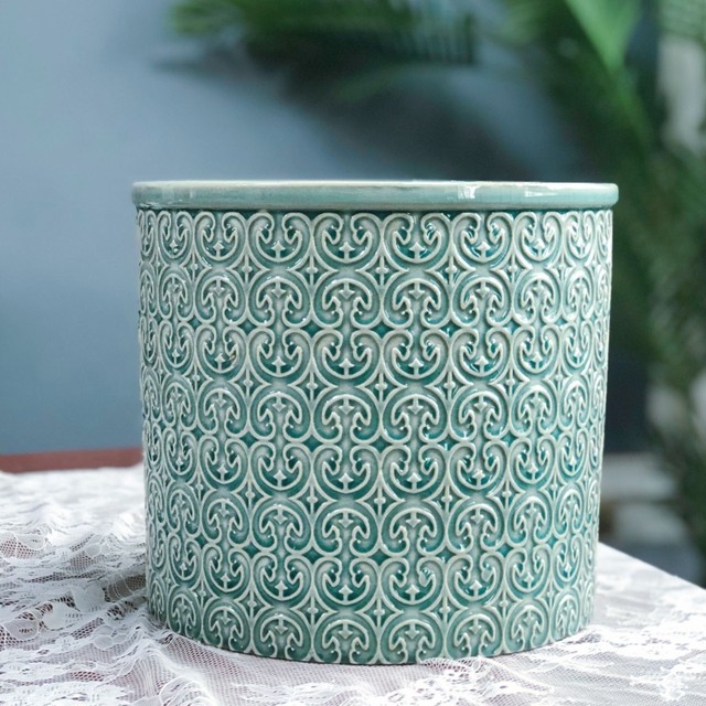 MimiHome exports handmade treasure relief ice crack ceramic light luxury retro orphan ins succulent extra large flower pot