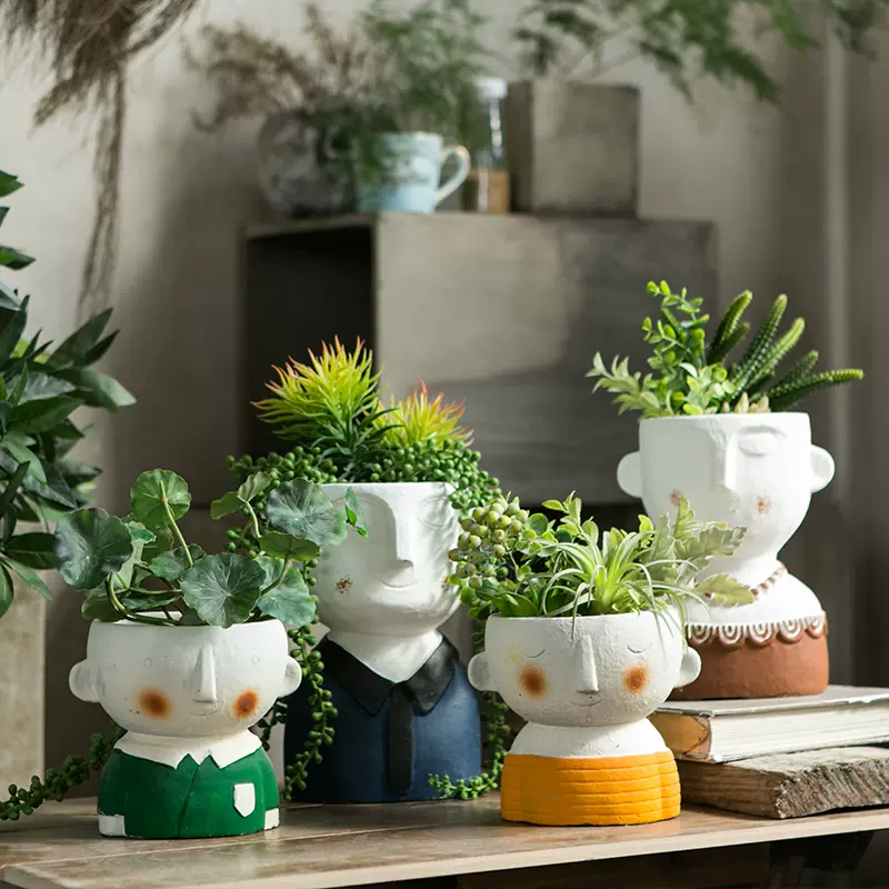 北欧创意简约个性ins艺术人像花器人头花盆花瓶花园阳台装饰摆件