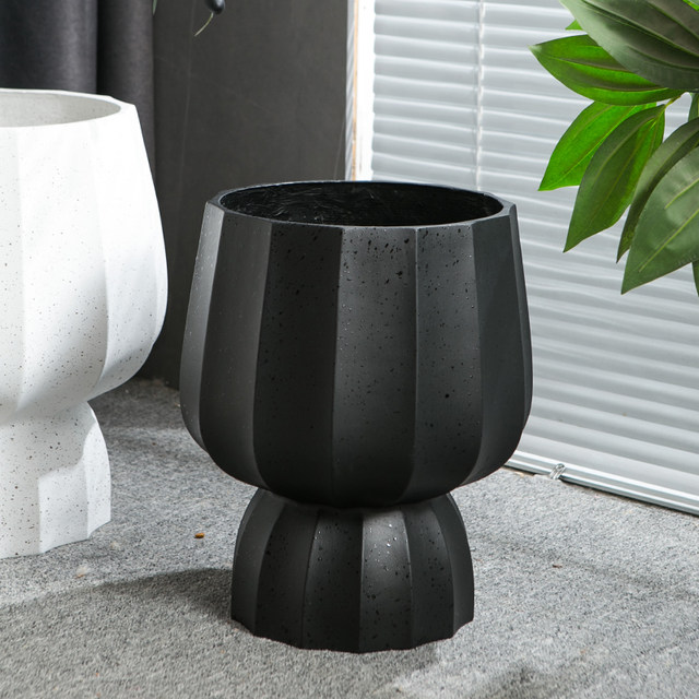 Nordic magnesium mud floor-standing large flowerpot minimalist cup-shaped soft decoration extra-large flower pot living room B&B shopping mall villa decoration
