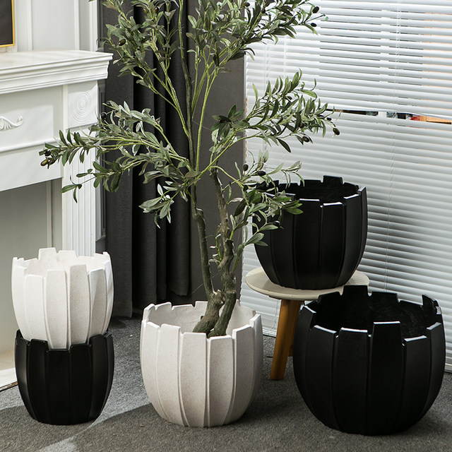 Nordic minimalist magnesium mud flower pot home soft decoration living room balcony Wasabi style floor-standing large-sized flower pot flower pot