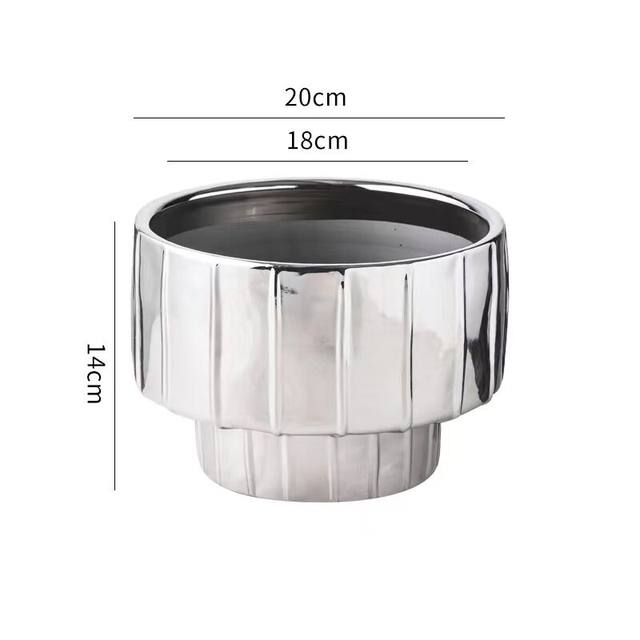 Foreign trade Light luxury Nordic Simple Bright Light Silver Net Red Creative Electro -Plated Ceramics Flower Basin Phalaenopsis Pot
