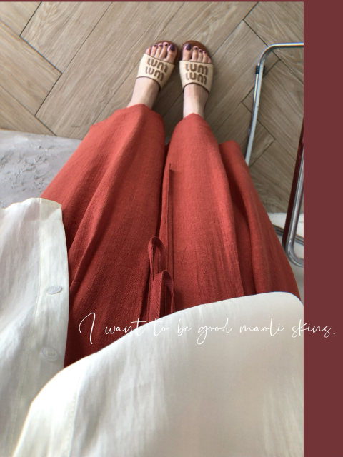Mao Li Xiaosilang niche white brick red slim A-line tie half-body midi skirt for women
