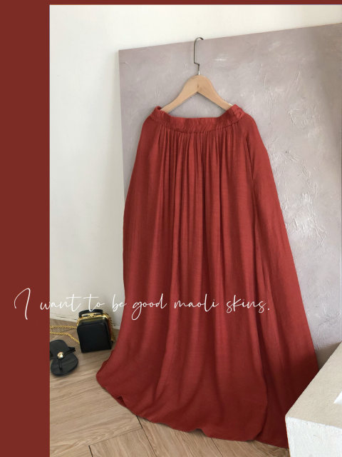 Mao Li Xiaosilang niche white brick red slim A-line tie half-body midi skirt for women
