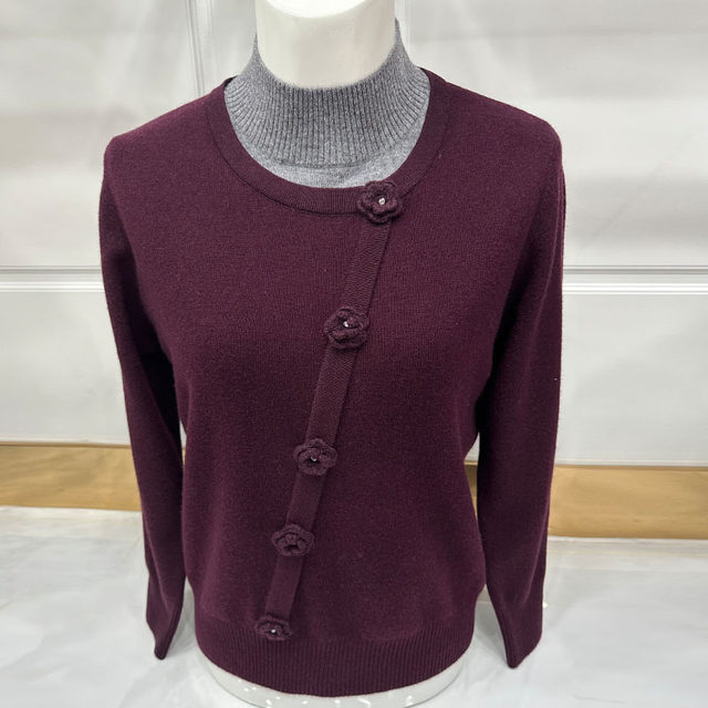 Middle-aged and elderly sweaters, fashionable women's mother's knitted tops, cashmere bottoming fashionable sweaters 100 pure woolen sweaters