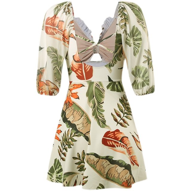 Couple swimsuit 2025 new women's conservative belly-covering and slimming skirt-style swimsuit men's beach swimming trunks soak in hot spring
