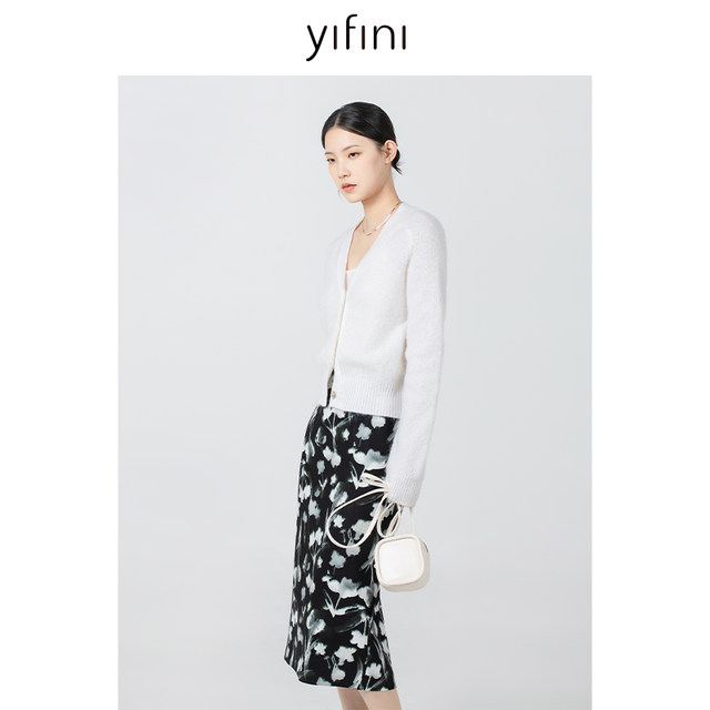Yifini/Yifei simple commuting print mid-length pencil skirt for women's spring and autumn new versatile skirt