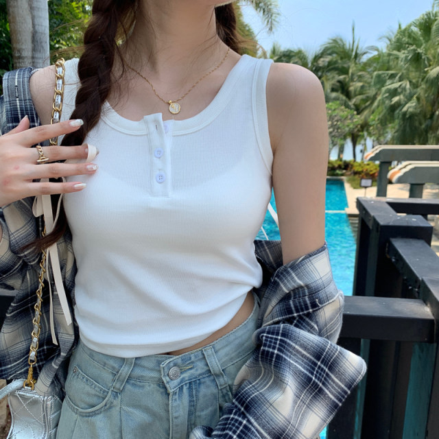 Threaded cotton gray suspender vest for women with inner wear 2025 new slim wide shoulder straps for secondary breasts and base tops for outer wear