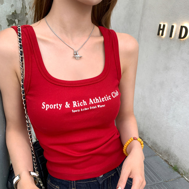 Pure cotton I-shaped American vest for women wearing the inner and outer wear 2025 autumn new red and yellow cool small suspender sleeveless top