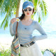 Gray U-neck embroidered long-sleeved T-shirt for women 2025 summer new design thin half-sleeved slim short top