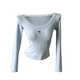 Gray U-neck embroidered long-sleeved T-shirt for women 2025 summer new design thin half-sleeved slim short top
