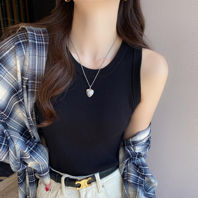 
White knitted round neck vest for women with inner wear 2025 autumn new suspender base high-end sleeveless outer top