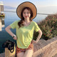 Longmei’s green V-neck modal short-sleeved T-shirt for women 2025 summer new loose slimming dopamine top