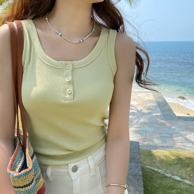 Threaded cotton gray suspender vest for women with inner wear 2025 new slim wide shoulder straps for secondary breasts and base tops for outer wear