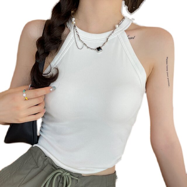 Black halter vest with chest pad for women with neck 2025 autumn new style high-end sleeveless top