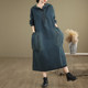 New spring and autumn hooded casual loose denim long-sleeved dress for women blue foreign trade export medium-length hidden meat
