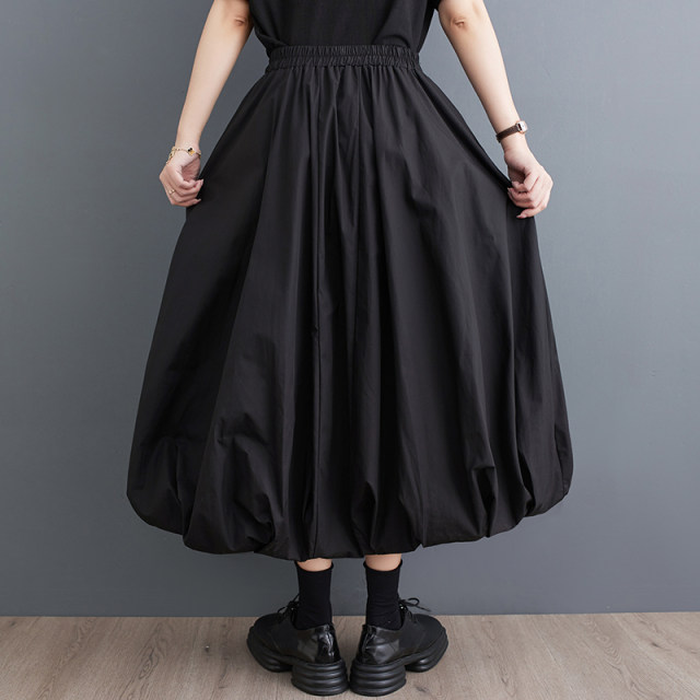 
Discount Spring and summer new loose solid color three-dimensional flower bud pocket collage double-layer lantern skirt versatile fluffy skirt cocoon shape