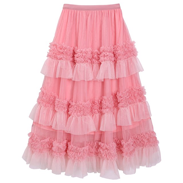 French niche design feel romantic and sweet multi-layer contrasting lace mesh skirt summer high-waisted A-line skirt looks good