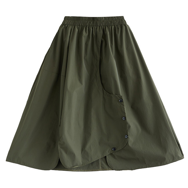 Spring and autumn new high -waisted half -body skirt fashion button skirt versatile irregular medium long A -line skirt foreign trade export
