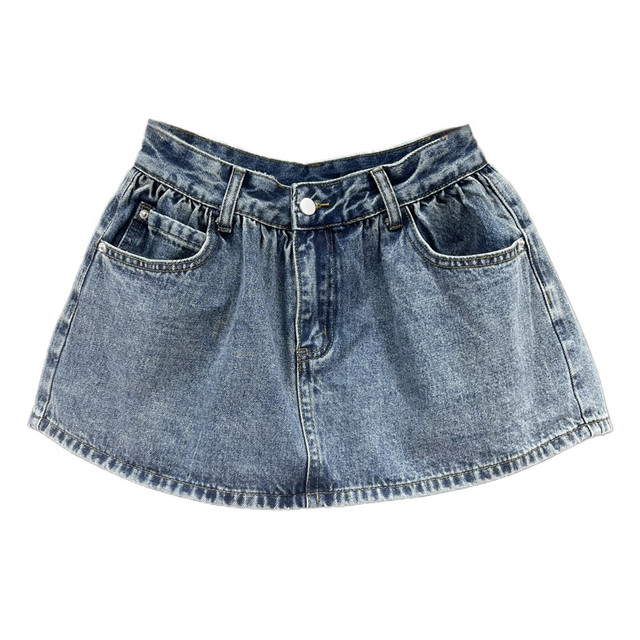 Design-sensing denim mini mini skirt for women 2025 spring and summer European goods anti-exposure A-line large sway to make them look slim and low-waisted skirt pants