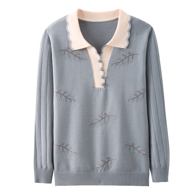 Western style mom cashmere sweater autumn and winter tops plus fat plus size middle-aged and elderly loose lapel all-in-one velvet bottoming shirt for women