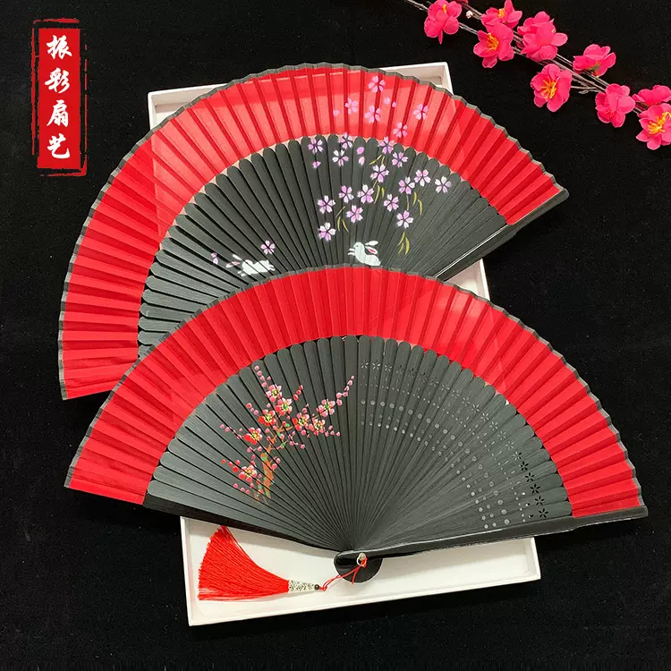 古风扇子折扇中国风红色手绘舞蹈扇古典古装汉服女式随身折叠