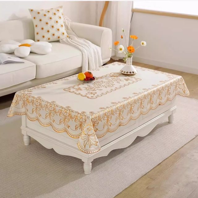 Waterproof and oil-proof tablecloth, no-wash, anti-scalding, rectangular tablecloth, coffee table mat, plastic tablecloth cover, living room gilding tablecloth