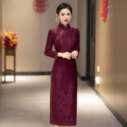 ^  wedding mommy dress 2023 new mama cheongsam lace long sleeves and flushed autumn and winter noble