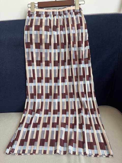 Miyake pleated skirt plaid print commuter sweet high waist 2024 summer slim mid-length pleated skirt