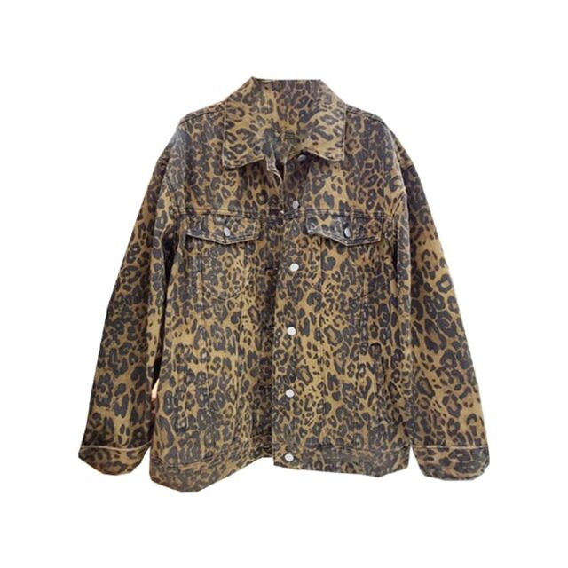 American retro leopard print denim jacket for women trendy spring and autumn hot girls individually loose mid-length work jacket top

