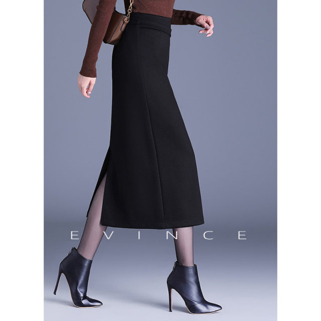 High waist straight skirt for women in spring and autumn high-end style commuting mid-skirt to look slim and slit hip-packing skirt