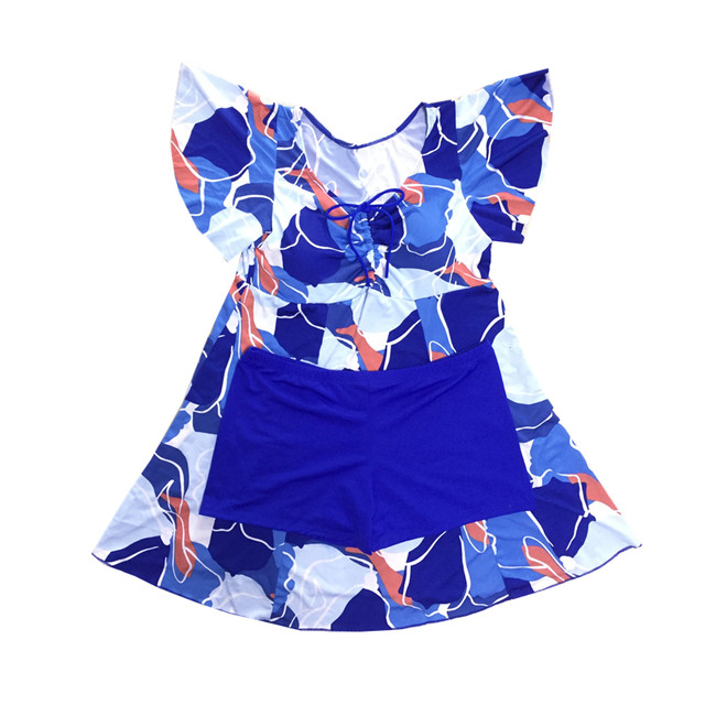 Swimsuits for women in summer new fashion conservative skirt split short-sleeved boxer pants fat MM large size swimsuit vacation looking thin