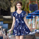 Swimsuits for women in summer new fashion conservative skirt split short-sleeved boxer pants fat MM large size swimsuit vacation looking thin