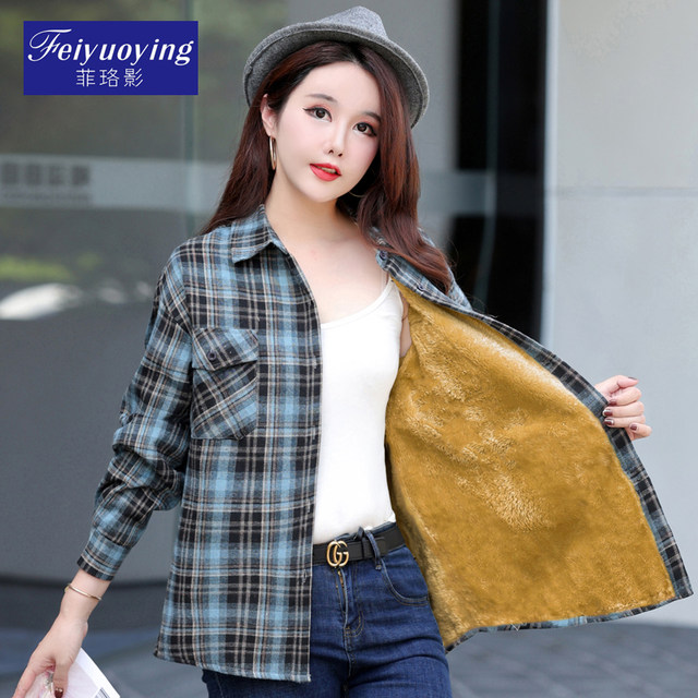 
2025 Autumn and Winter Mother's Wear Warm Plus Velvet Thickened Plaid Shirt for Middle-aged and Elderly Women Loose Mid-Length Jacket Popular Style