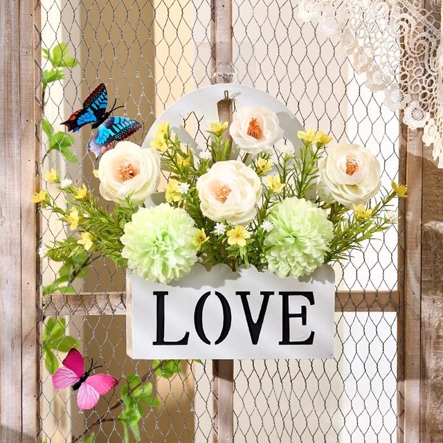 Hanging wall fake flower simulation flower decoration wall wall wall flower basket indoor living room hanging home fence wall hanging dried flowers
