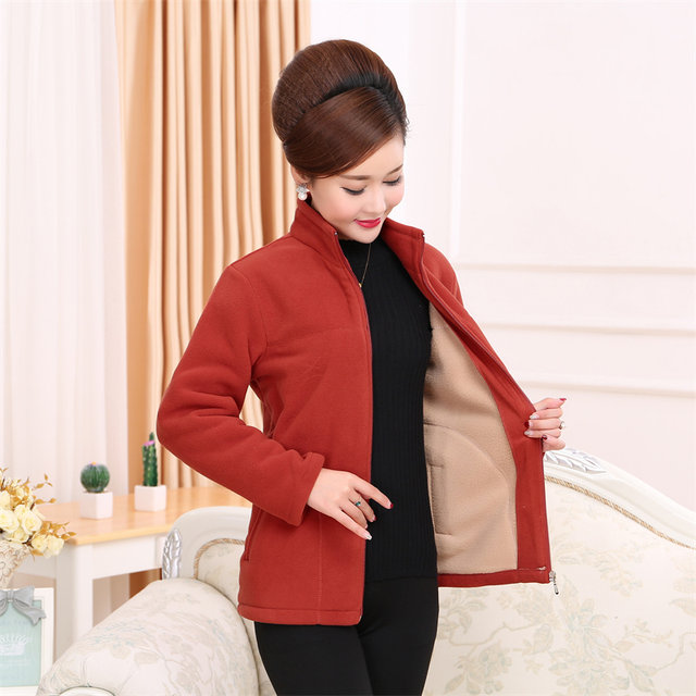 2023 Middle -aged and elderly women's autumn and winter sweater jacket Middle -aged mothers pretend to be solid -colored plus velvet shit short jacket top